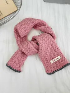 Kids solid color cable knit scarf, cozy winter warm knitted neckerchief for boys and girls.