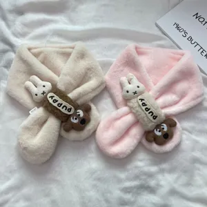 Bonita bufanda de felpa para niños con diseño de conejo y perro, cuello de invierno cálido.