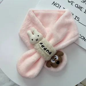 Bufanda de invierno de felpa para niños lindo conejo cachorro rosa cálido y suave