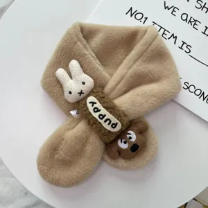 Bufanda de invierno de felpa para niños bonito dibujo animado conejo perro piel sintética