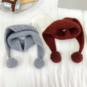 Children knitted pom pom scarf winter warm neckerchief baby cute tassel fashion accessory detail