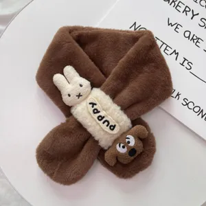 Bufanda de felpa cálida de invierno para niños con lindo conejo y perro, gruesa y acogedora.