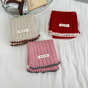 Children Solid Color Twist Knit Scarf Winter Warm Unisex Baby Soft Casual Polyester Neck Warmer Cold Weather Scarf
