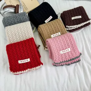 Children solid cable knit scarf autumn winter warm woolen neckerchief cozy fashion boys girls