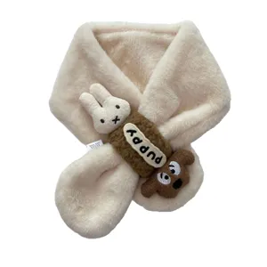 Bufanda de invierno de peluche para niños con diseño de conejo y cachorro, cálida y suave.