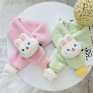 Cute plush cartoon rabbit children winter warm cross scarf fluffy neck warmer for kids girls