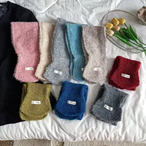 Kids solid color cross plush scarf winter warm neck warmer detail showcase multi color