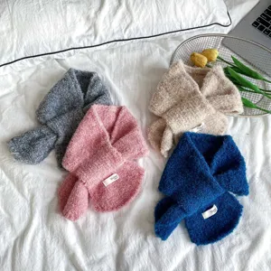 Kids soft plush cross scarf cute winter warm neck warmer toddler solid color loop scarf