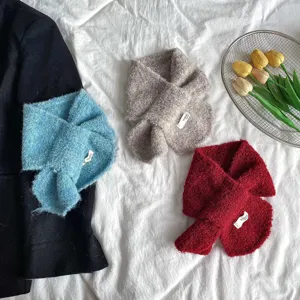 Kids solid color cross scarf autumn winter soft loop yarn cozy warm toddler neckerchief bib