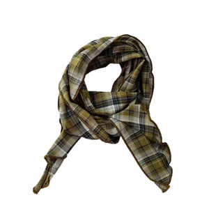 Vintage plaid neck scarf for women, lightweight spring and summer fashion accessory.