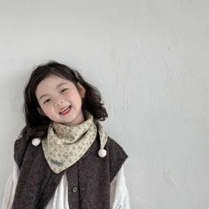 Toddler floral print triangle scarf warm autumn winter kids neck warmer bib cute shawl