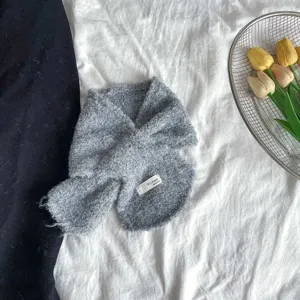 Children solid color cross scarf cute loop yarn winter neck warmer soft kids cozy grey bib