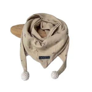 Windproof toddler triangular scarf with cute pom poms, autumn winter warm baby neck warmer.