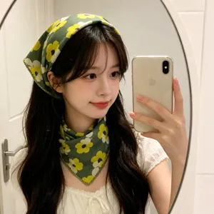 Floral print small square scarf, chic neckerchief and hair band for elegant outfits.