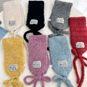 Korean candy color knitted scarf cute ribbon winter warm ear muffs fashion women accessory