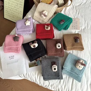 Kids winter cute knitted scarf warm toddler neck warmer solid color plush cartoon plush applique