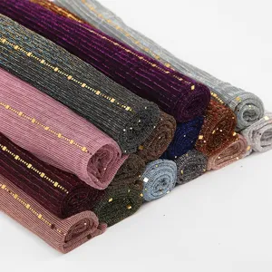 Women Pleated Glitter Scarf Hijab Shimmer Metallic Long Shawl Fashion Wrap Material