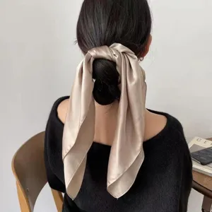 Champagne silk square scarf for women, elegant hair ribbon, minimalist hair tie and neckerchief.