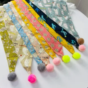 Kids cotton linen triangle scarf winter cute baby bib warm neckerchief colorful pom poms