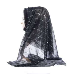Black sequin hijab women sheer mesh long scarf autumn winter fashion head wrap new