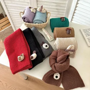 Children winter warm knitted scarf cute cartoon animal decoration thick soft kids neck warmer