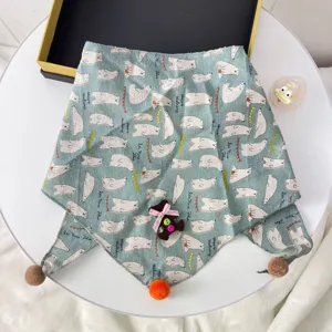 Children winter triangle scarf cute polar bear print baby bib cotton linen warm neckerchief