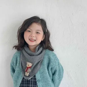 Kids polka dot scarf cute bear patch autumn winter warm toddler bib baby neck warmer style