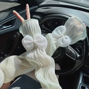 Manches anti-UV en soie de glace pour femmes avec nœud papillon, respirantes et chic.