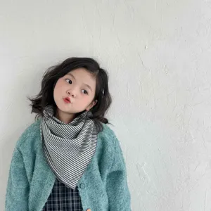 Kids striped triangular scarf baby cotton bib autumn winter warm neckerchief toddler