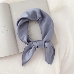 Solid color silk scarf small square scarf for women, elegant minimalist neckerchief or hairband.