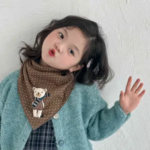 Cute kids polka dot scarf with cute bear detail, soft cotton winter neck warmer for toddlers.