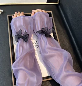 Femmes été doux violet manches de glace transparentes respirantes protection solaire