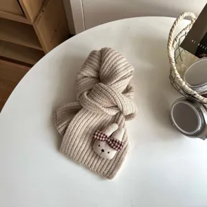 Kids winter warm knitted scarf solid color cute rabbit decoration soft cozy neck warmer