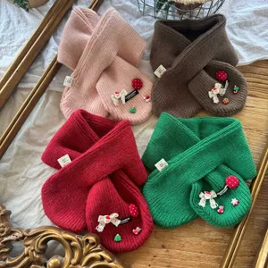 Cute Christmas kids knitted scarf short winter warm neckerchief baby children thick soft