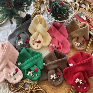 Cute kids Christmas knitted scarf winter warm baby short neckerchief toddler neck warmer