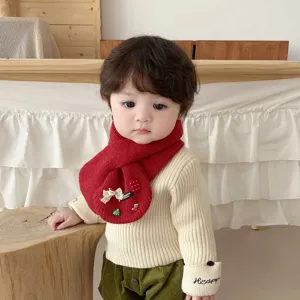 Cute Christmas baby knitted winter short scarf warm neckerchief for kids outdoor wear.