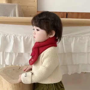Cute baby winter knit neck warmer scarf, soft solid color outdoor kids detail view.
