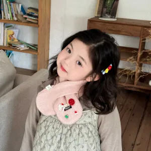 Kids winter warm knit scarf cute pink short neck warmer for baby girl christmas gifts