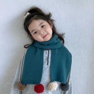 Écharpe tricot enfants avec pompons colorés, cache-cou chaud automne hiver pour garçons filles.