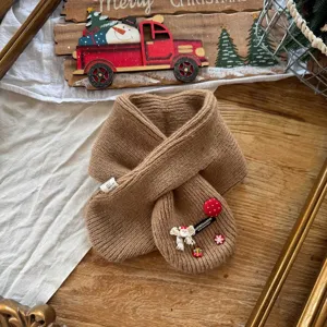 Kids winter knit neck scarf cute solid color warm short cozy scarf with Christmas design