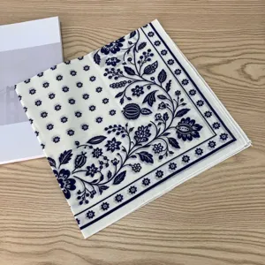 Pañuelo cuadrado de algodón estilo coreano 58cm vintage azul floral bandana para cuello