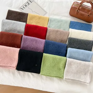 Autumn winter soft candy color knitted scarf for women, solid color warm fashion neck wrap.