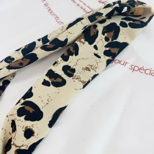 Leopard print skinny scarf chic stylish ribbon neckerchief for women fashion accessory