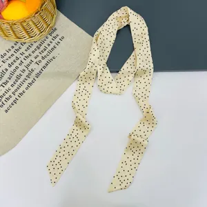 Sciarpa skinny a pois beige nastro lungo elegante cravatta fascia elegante accessorio chic