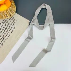 Solid color thin long silk scarf for bag handle or hair ribbon, elegant satin neckerchief accessory.