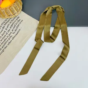Solid color thin long silk scarf for bag handle hair ribbon satin green neckerchief 1pc