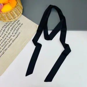 Solid color long thin silk scarf satin ribbon for bag handle hair styling and neckerchief.