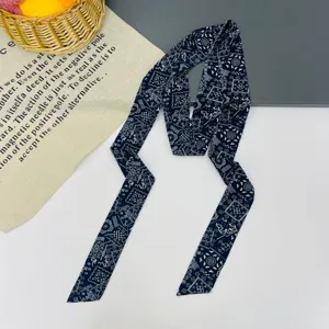 Sciarpa skinny paisley blu scuro Twilly nastro per borse da donna decorazione collo.