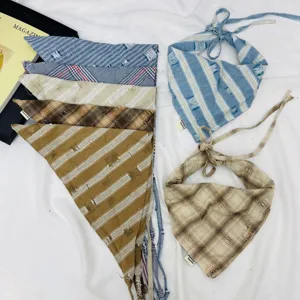 Kids vintage striped triangle scarf cotton breathable toddler fashion headwrap bandana