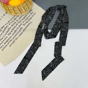 Sciarpa lunga twilly con stampa cachemire nero e bianco nastro versatile da donna
